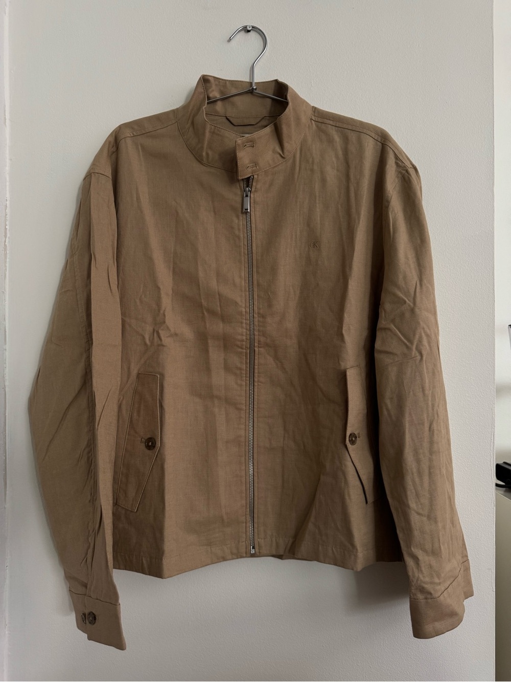 Calvin Klein Linen Cotton Zip Jacket Brown